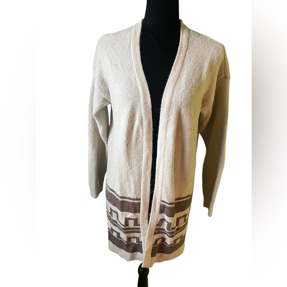 Forever 21 Geometric Open Front Cardiganβ Womens Medium Cream Brown Excellent